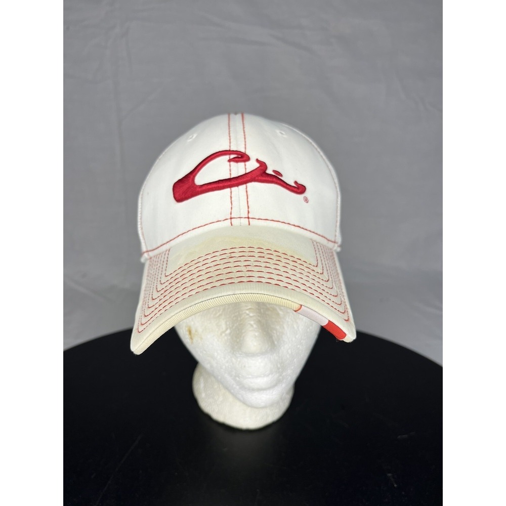 Drake Waterfowl Hat Cap Men's Size Medium/Large White & Red